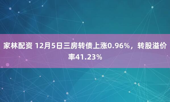家林配资 12月5日三房转债上涨0.96%，转股溢价率41.23%